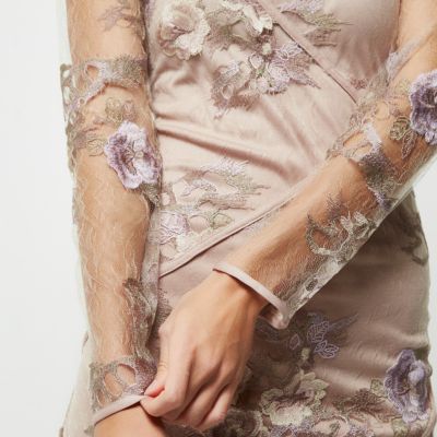 Blush pink lace embroidered floral dress